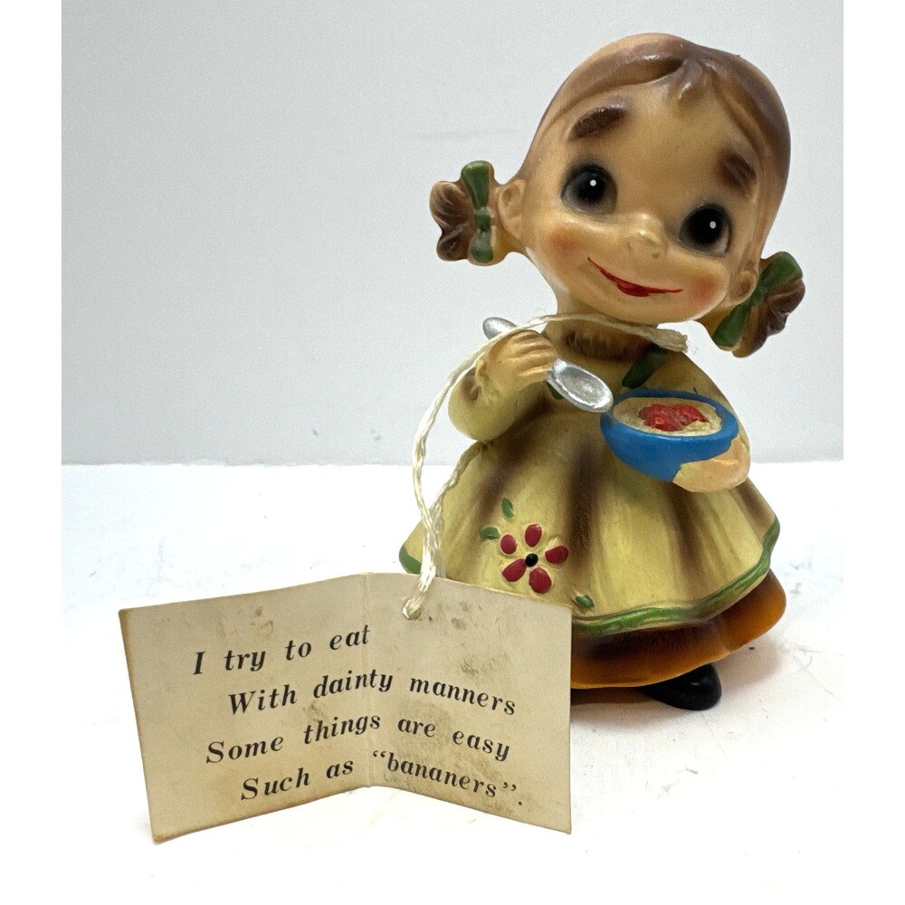 Josef Originals VTG Wee Folks Elf Girl Holding bowl of food Ceramic Figurine